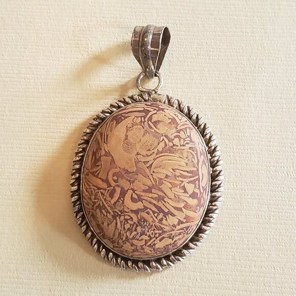 Sterling Brown Matte Chrysanthemum Stone Pendant - Picture 2 of 5